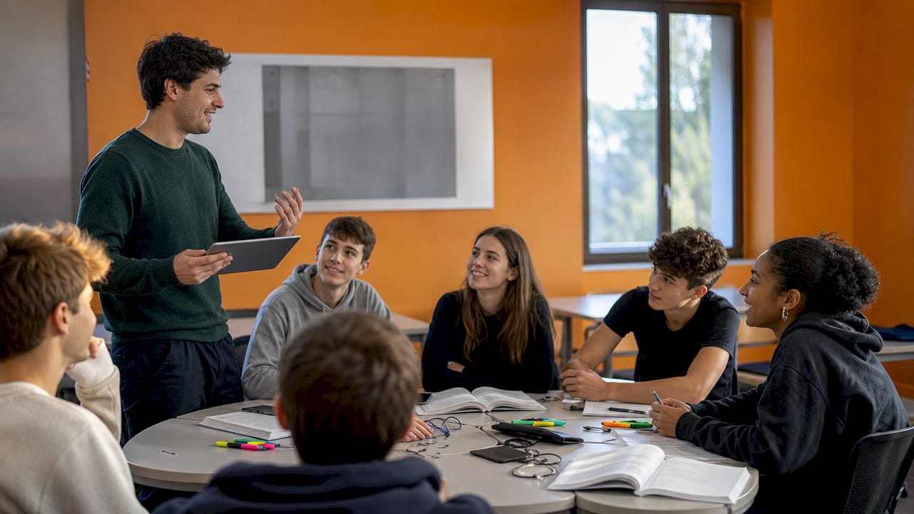 Un insegnante illustra le novità del curriculum digitale 2026
