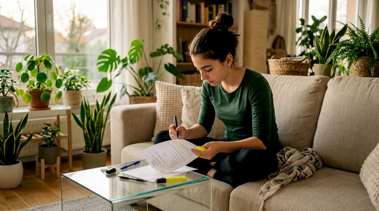 Ragazza che consulta il suo certificato scolastico