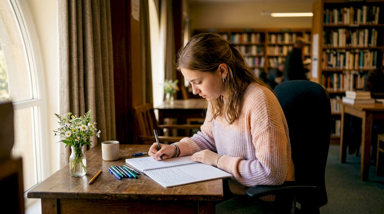 Studente che prende appunti per valutare il proprio apprendimento