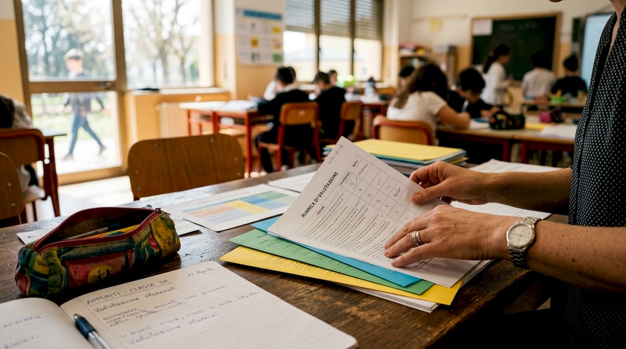 Insegnante che mostra le schede per l’autovalutazione