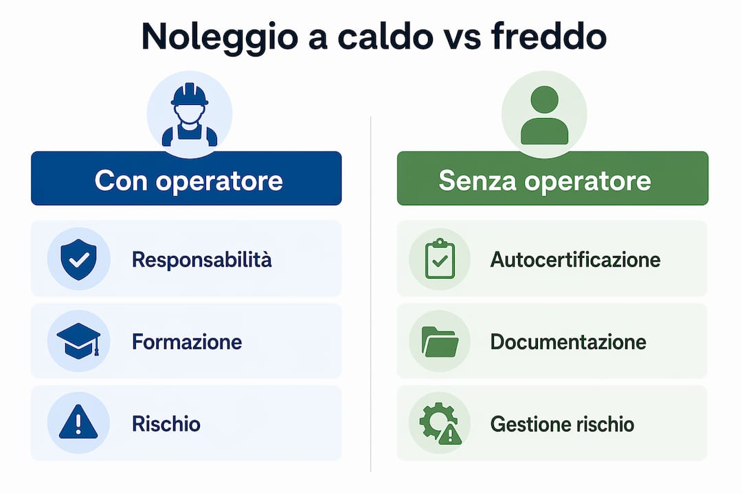 Tabella comparativa: vantaggi e differenze tra il noleggio con operatore e senza