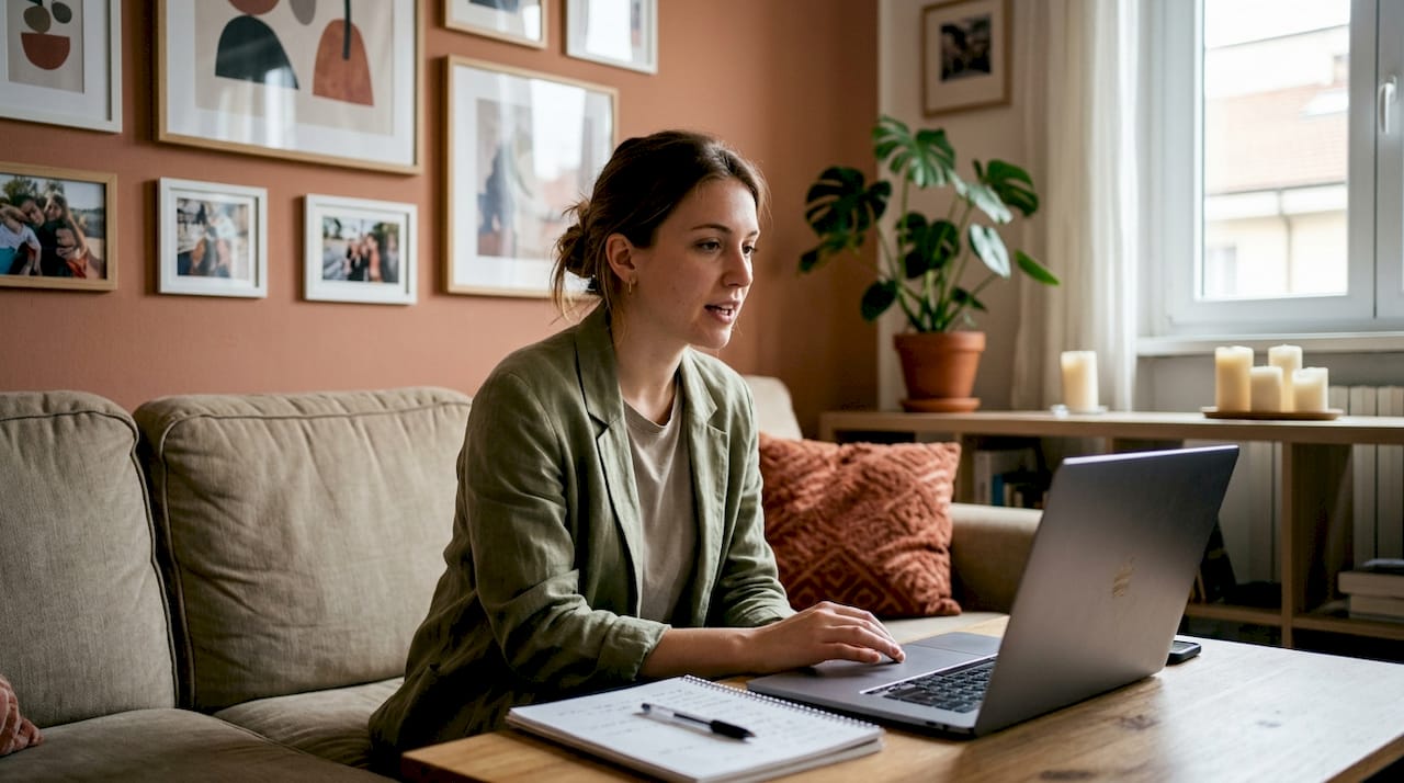 Insegnante che svolge una lezione online comodamente da casa