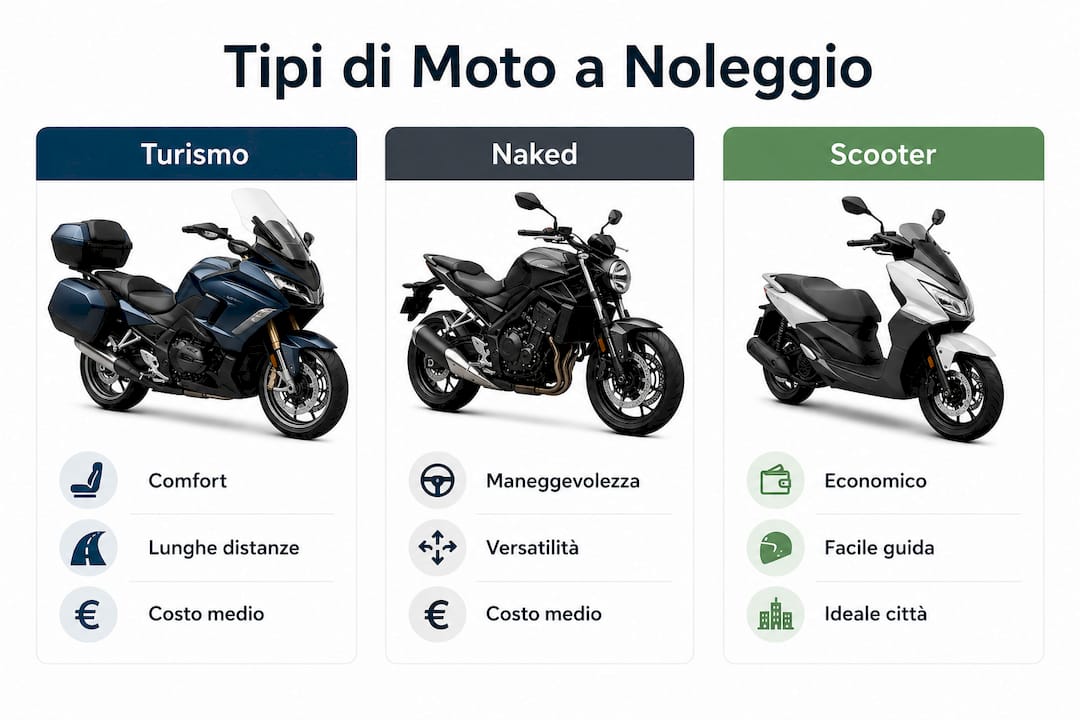 Infografica: confronto tra le principali tipologie di moto a noleggio