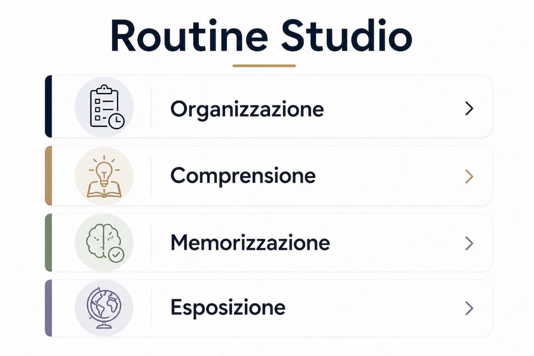 Schema illustrato con le tappe fondamentali per organizzare al meglio lo studio