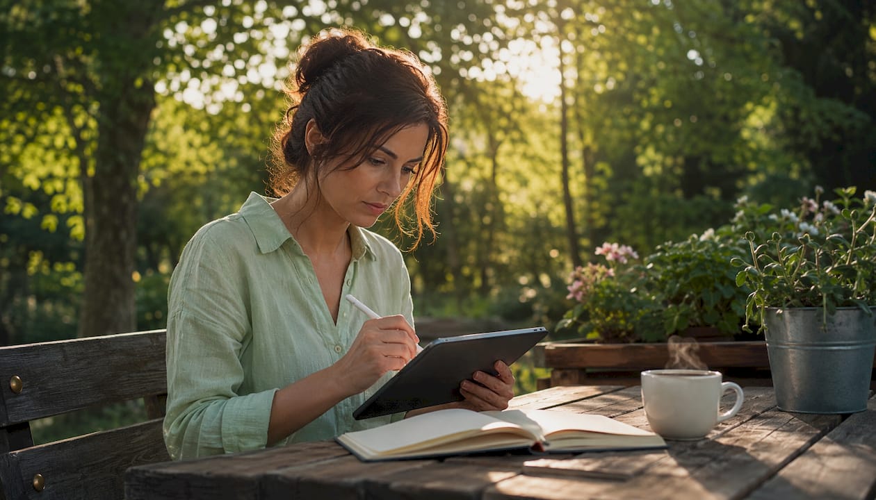 Un insegnante organizza le lezioni in classe utilizzando il tablet, sfruttando la tecnologia per preparare attività coinvolgenti e gestire al meglio la didattica.