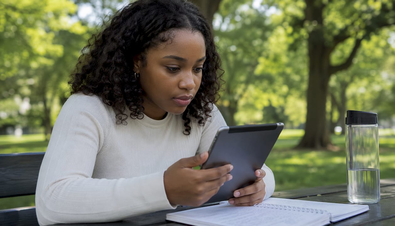 Una studentessa utilizza il tablet per rendere lo studio più accessibile a tutti.
