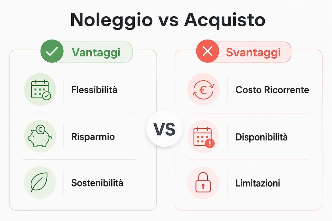 Infografica: pro e contro del noleggio e dell’acquisto di articoli per feste