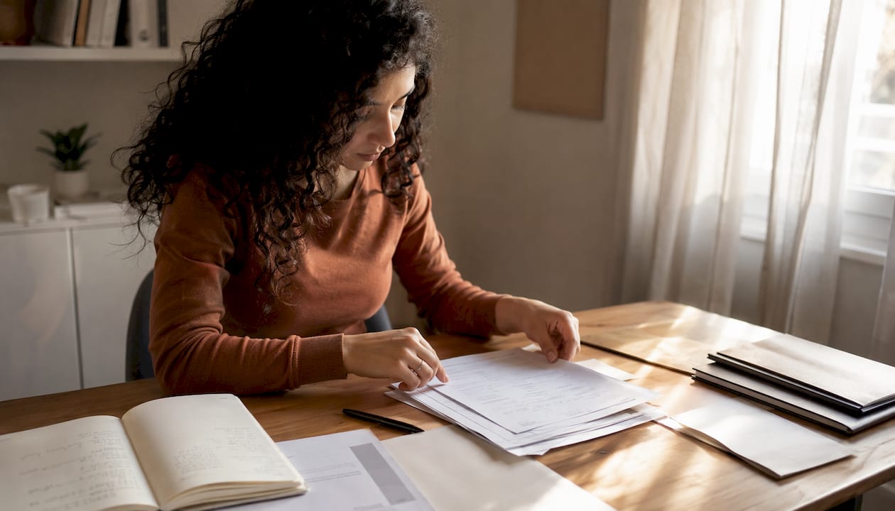 Studentessa che prepara i documenti necessari per il trasferimento scolastico