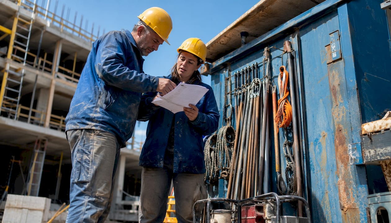 Operai che si confrontano sulle condizioni del contratto di noleggio