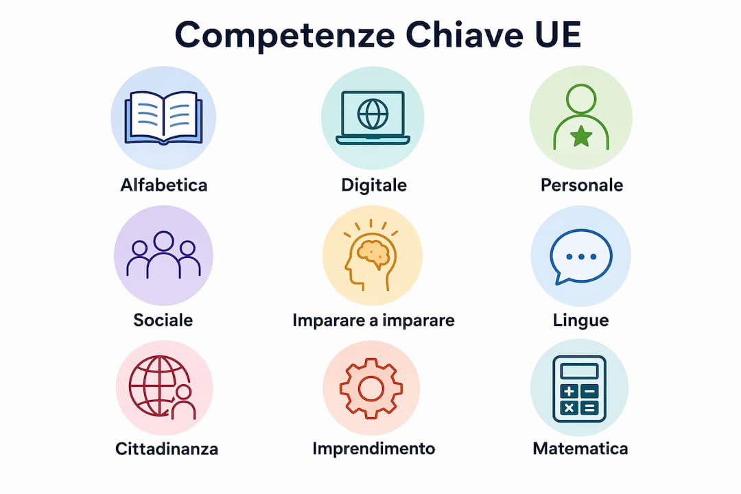 Infografica sulla gerarchia delle competenze chiave secondo l’Unione Europea