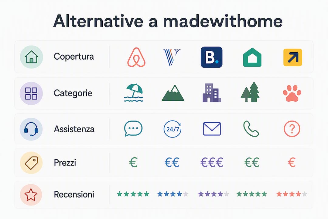 Infografica che presenta la classificazione delle alternative secondo diversi criteri, realizzata da madewithome.