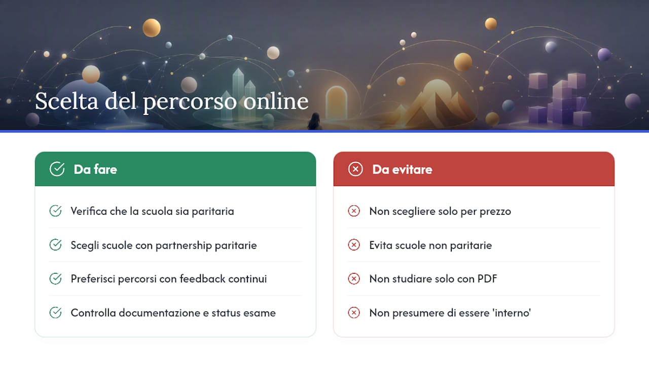 Una lettura diretta sulla scelta del percorso online — overview diagram
