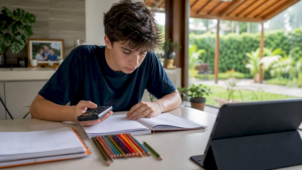 Mani che sistemano materiali di studio per l’esame di scienze