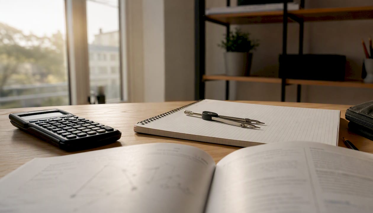 Scrivania da studio attrezzata con strumenti scientifici