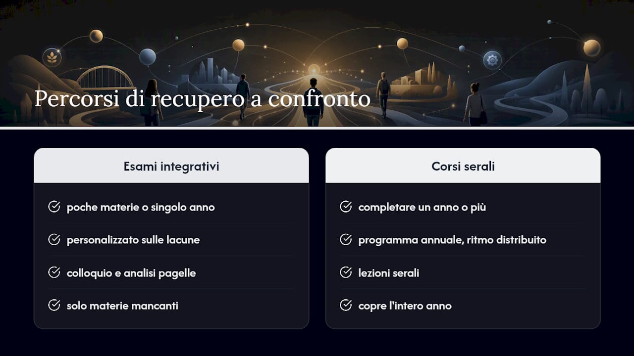 Percorso per il recupero tramite esami integrativi o corsi serali — overview diagram
