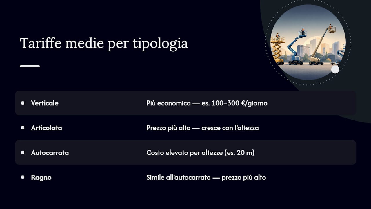 Grafico comparativo dei costi di noleggio per tipo di piattaforma aerea