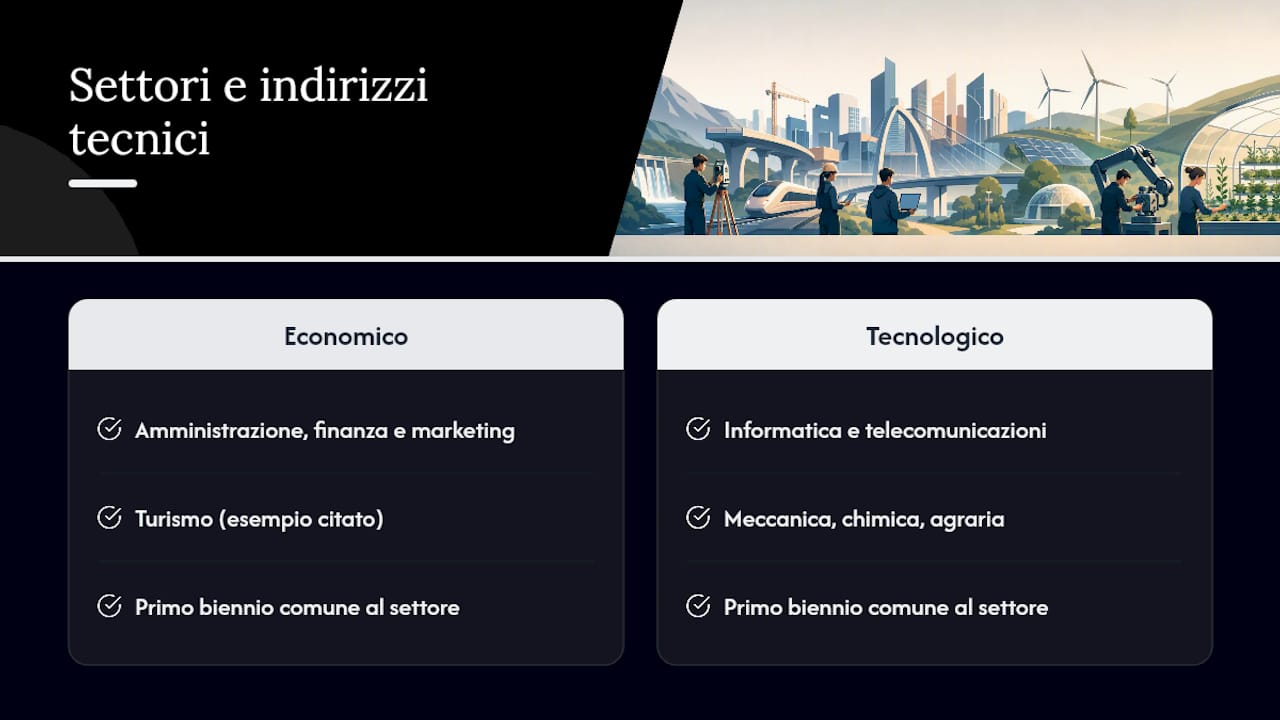 Schema di due settori e undici indirizzi di diploma tecnico
