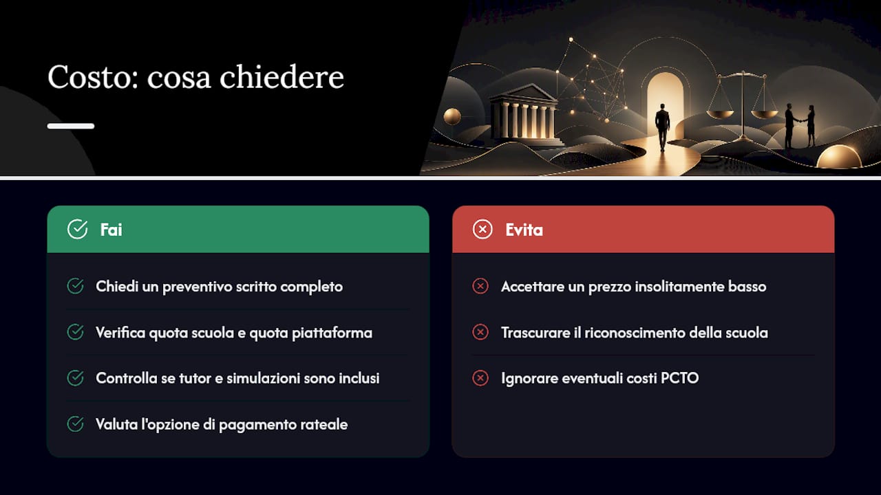 Quanto costa davvero il percorso legale — overview diagram