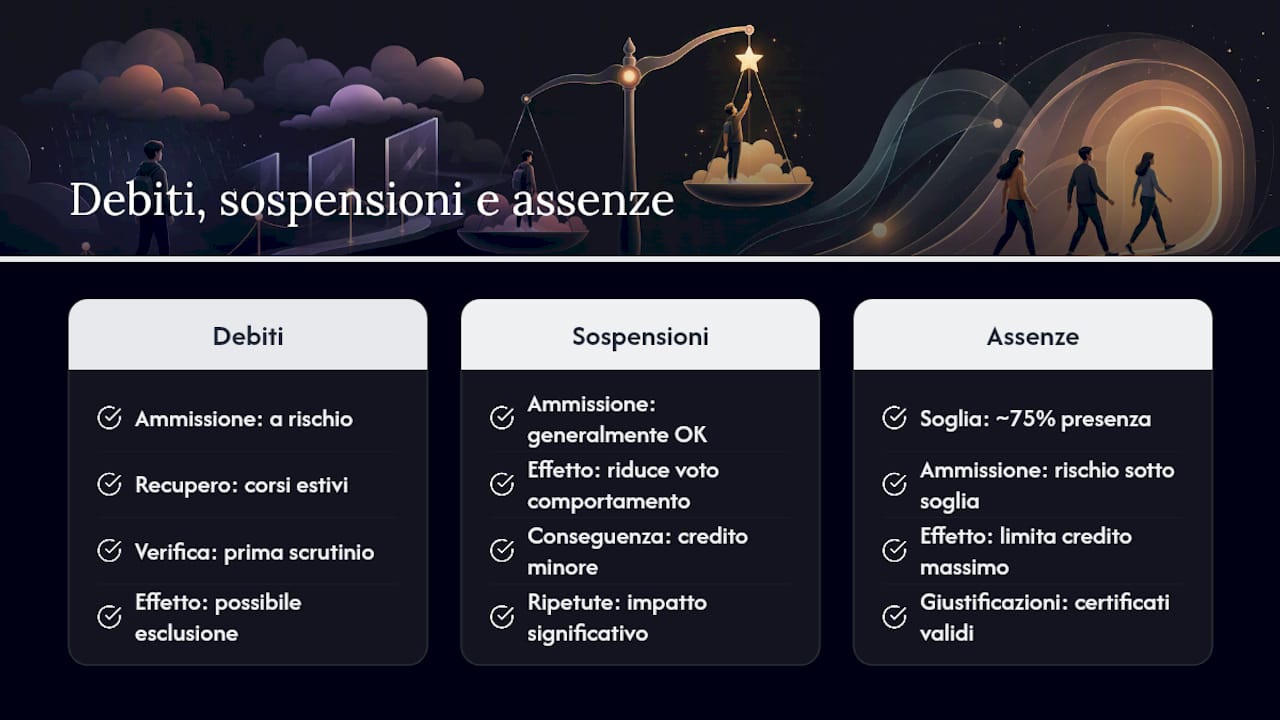 Debiti, sospensioni e assenze: cosa succede al voto — overview diagram