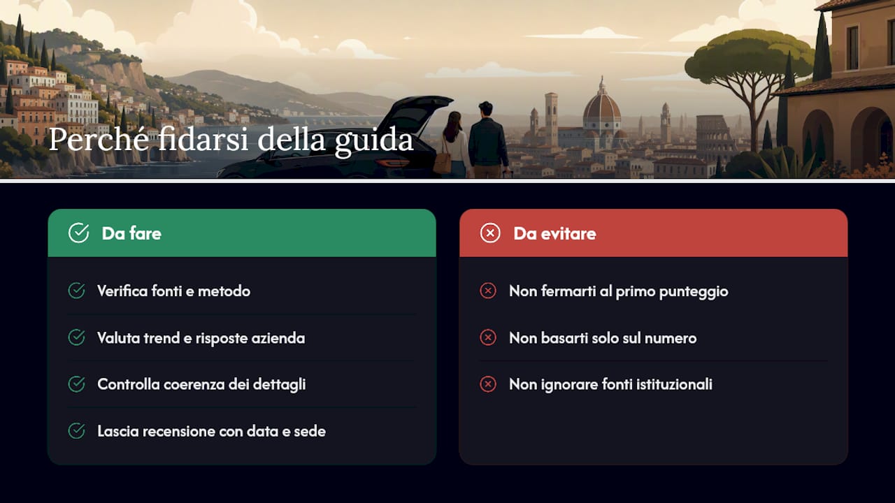 Perché fidarsi di questa guida sulle recensioni noleggio — overview diagram