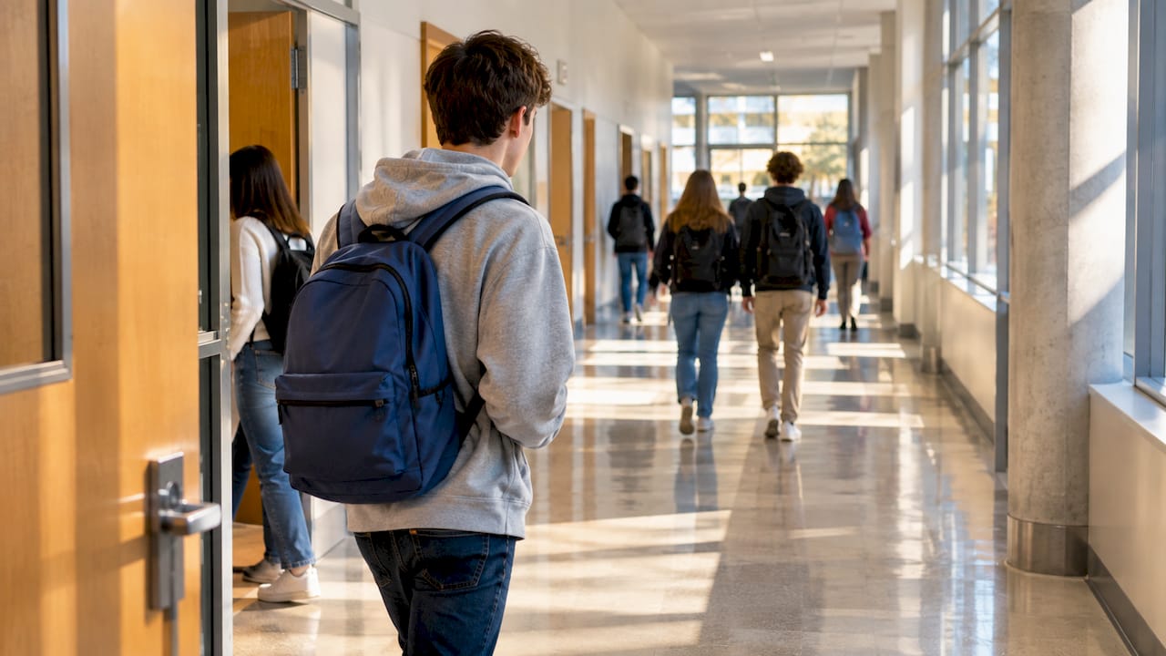 Studenti nel corridoio di una scuola superiore