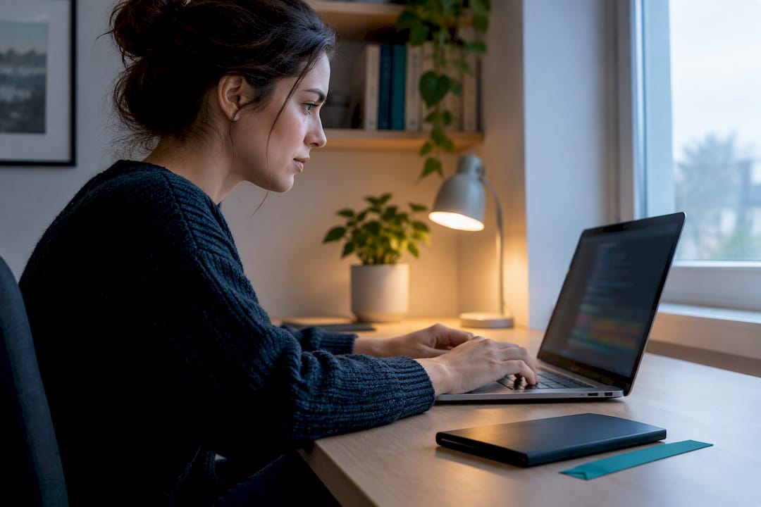 Una studentessa studia programmazione online da casa
