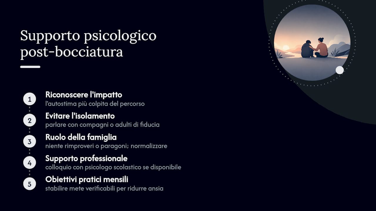 Impatto psicologico e supporto allo studente dopo la bocciatura — overview diagram