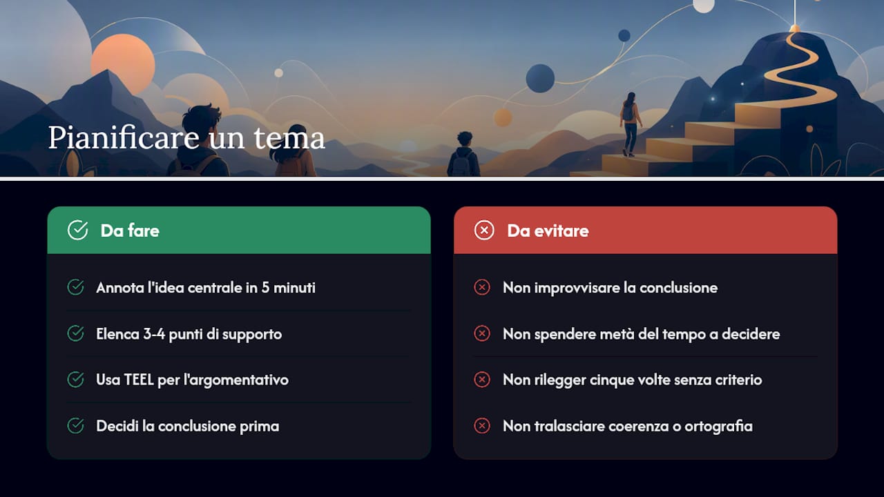Come pianificare un tema prima di scriverlo — overview diagram