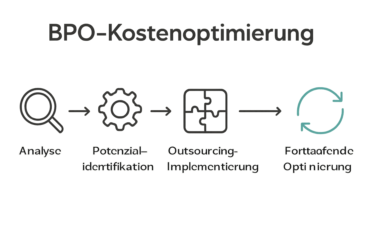 Infografik: Die 5 Schritte der BPO-Kostenoptimierung als Symbolkette