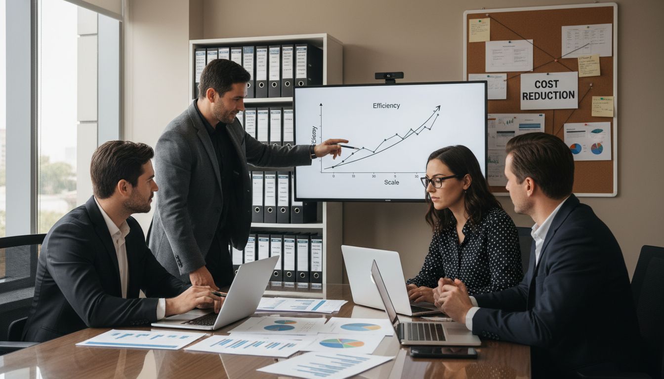 Analysts evaluating processes for efficiency and scale
