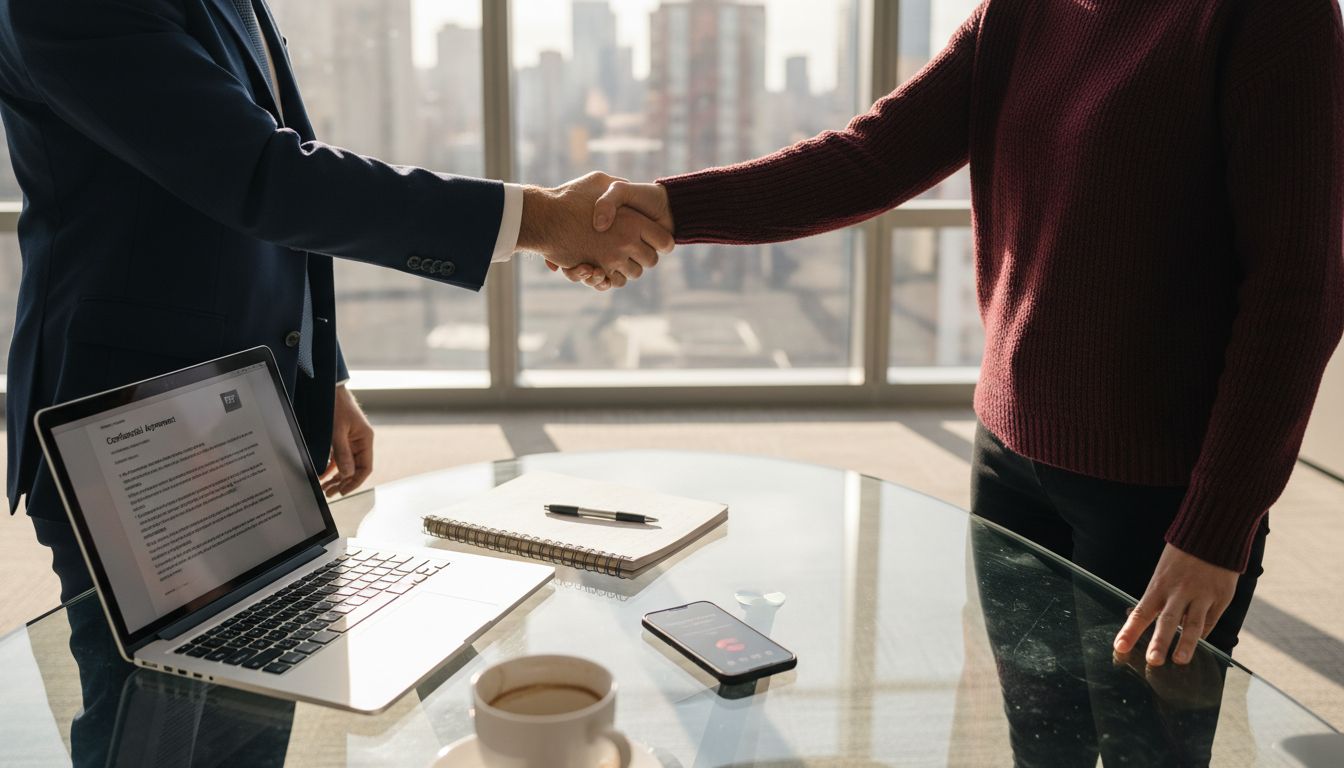 Executives handshake for nearshoring partnership