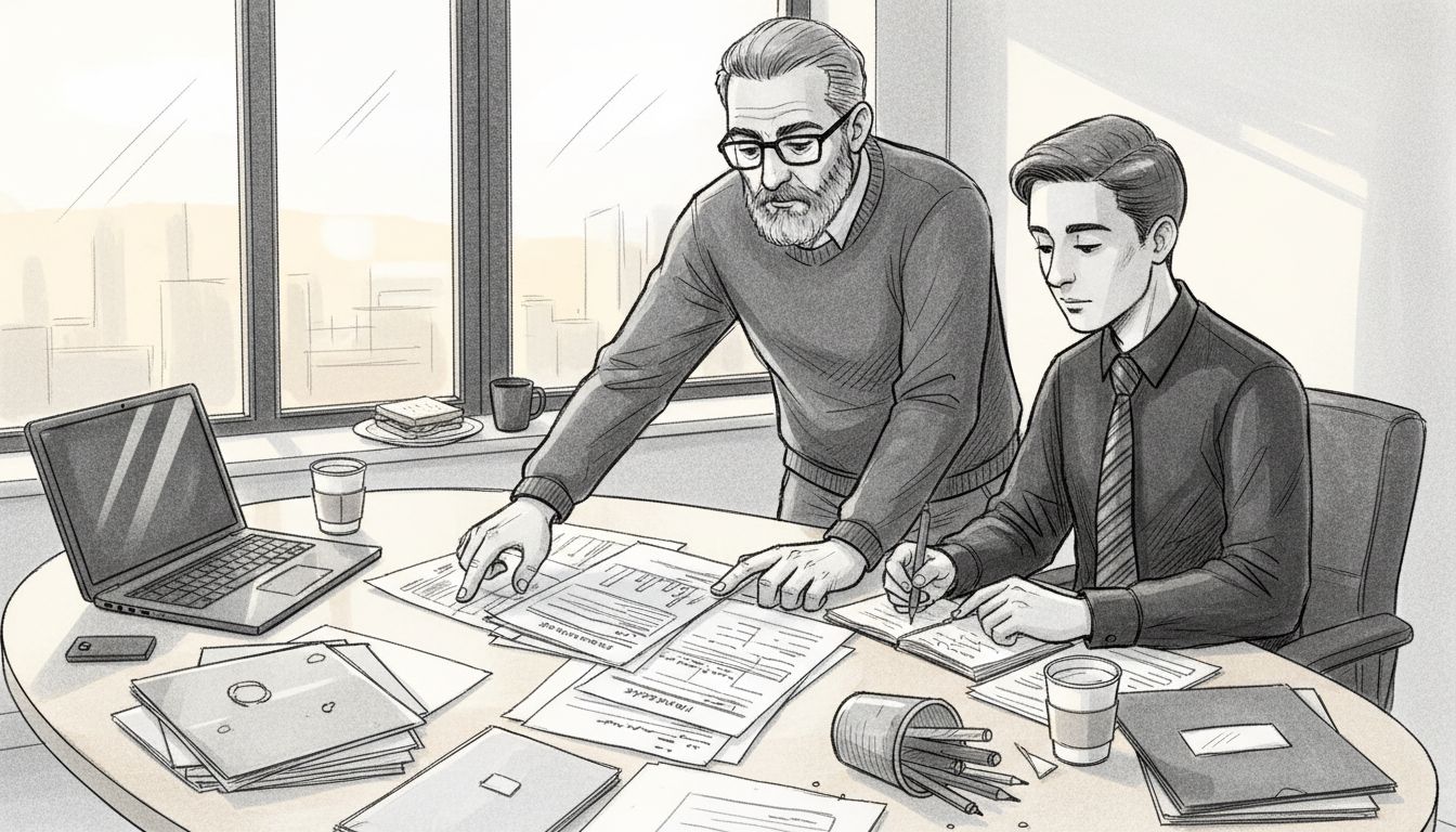 Project managers reviewing outsourcing paperwork