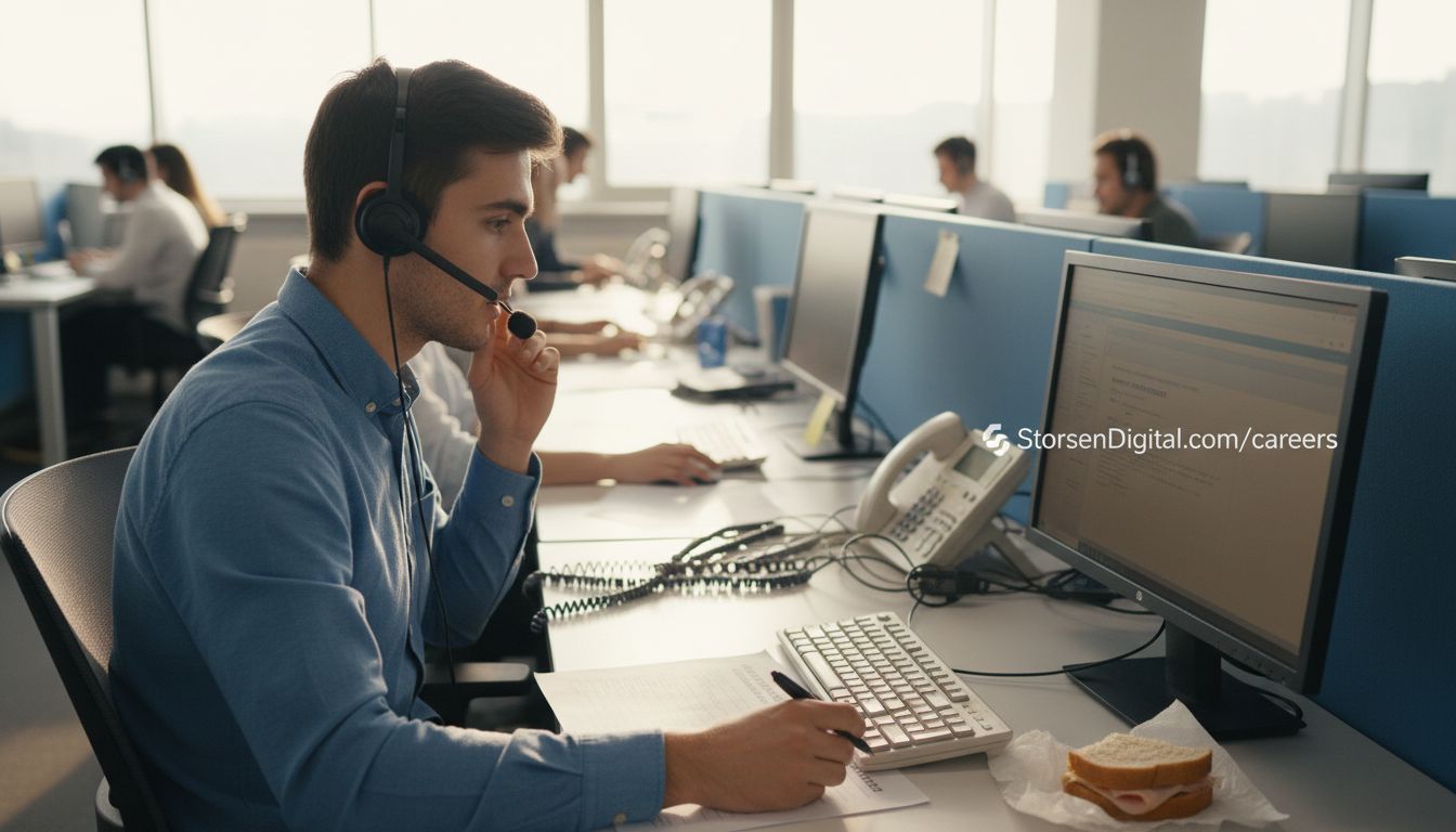Call center agent working at desk