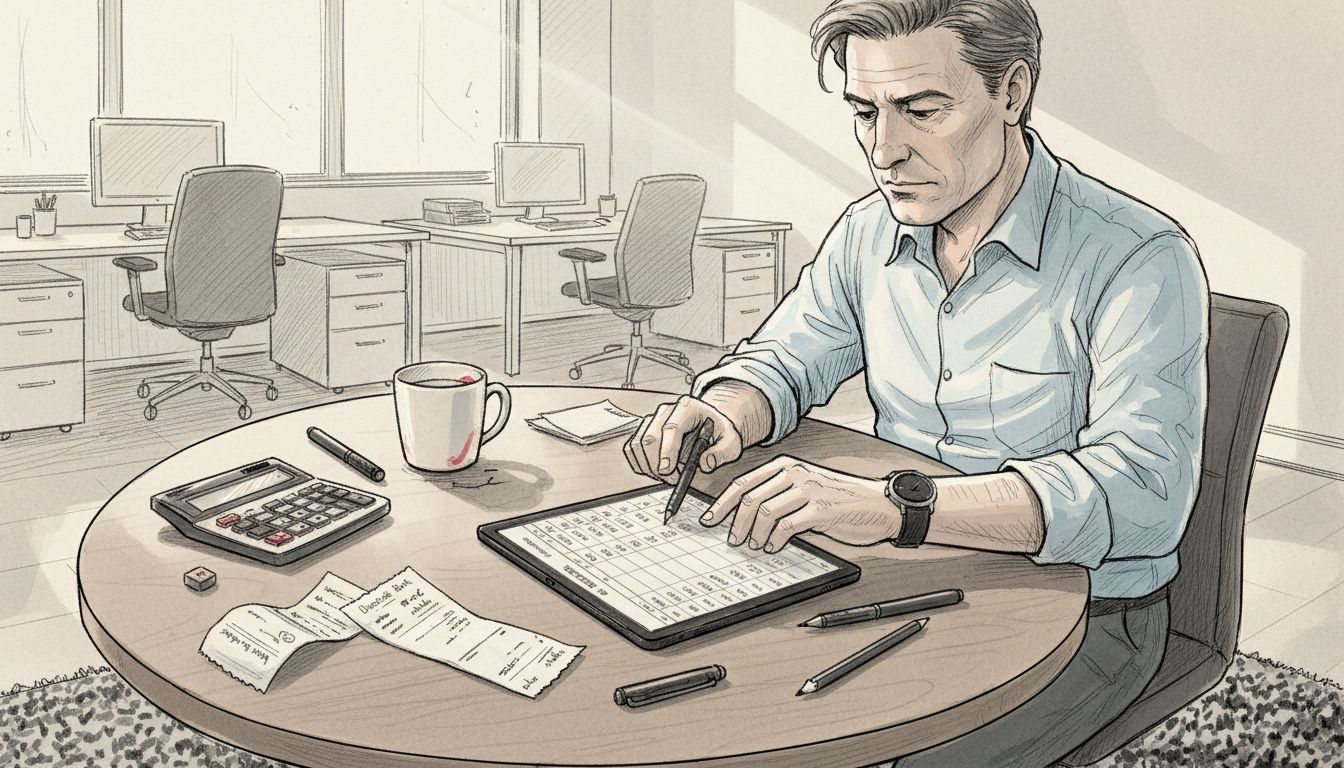 Ein Analyst prüft eine Kalkulationstabelle zur Kostenanalyse im Bereich Business Process Outsourcing.