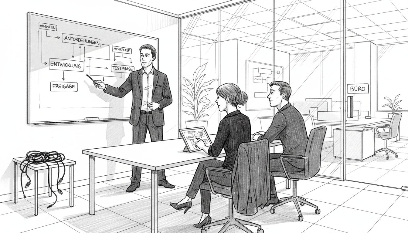 Das IT-Team tauscht sich über die Integration von Nearshoring-Lösungen aus.