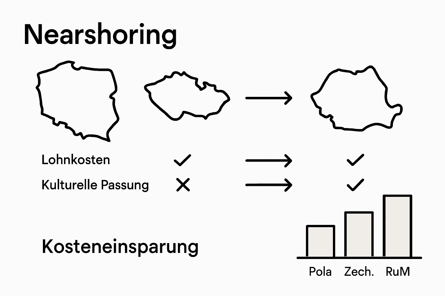 Infografik: Wichtige Kriterien im Vergleich von Nearshoring-Standorten