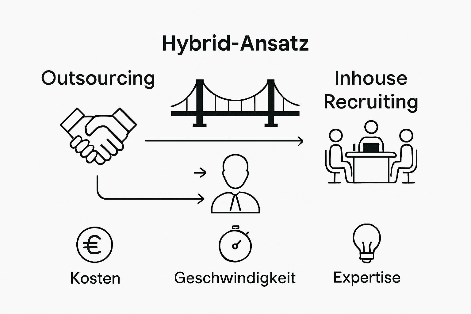 Grafik zum Vergleich: Personalbeschaffung extern vergeben oder intern selbst durchführen?