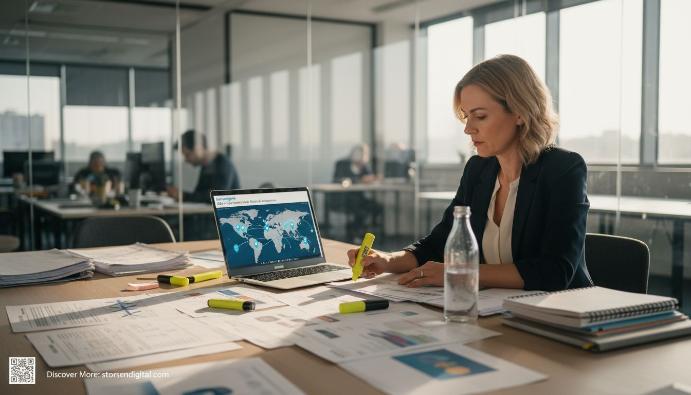 Manager reviewing outsourcing provider paperwork