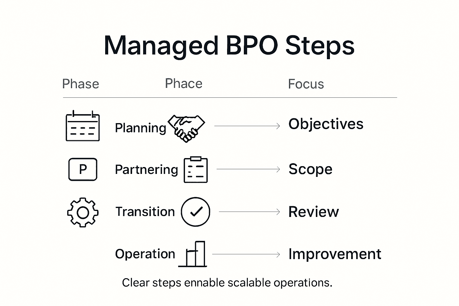 Infographic showing steps for BPO implementation