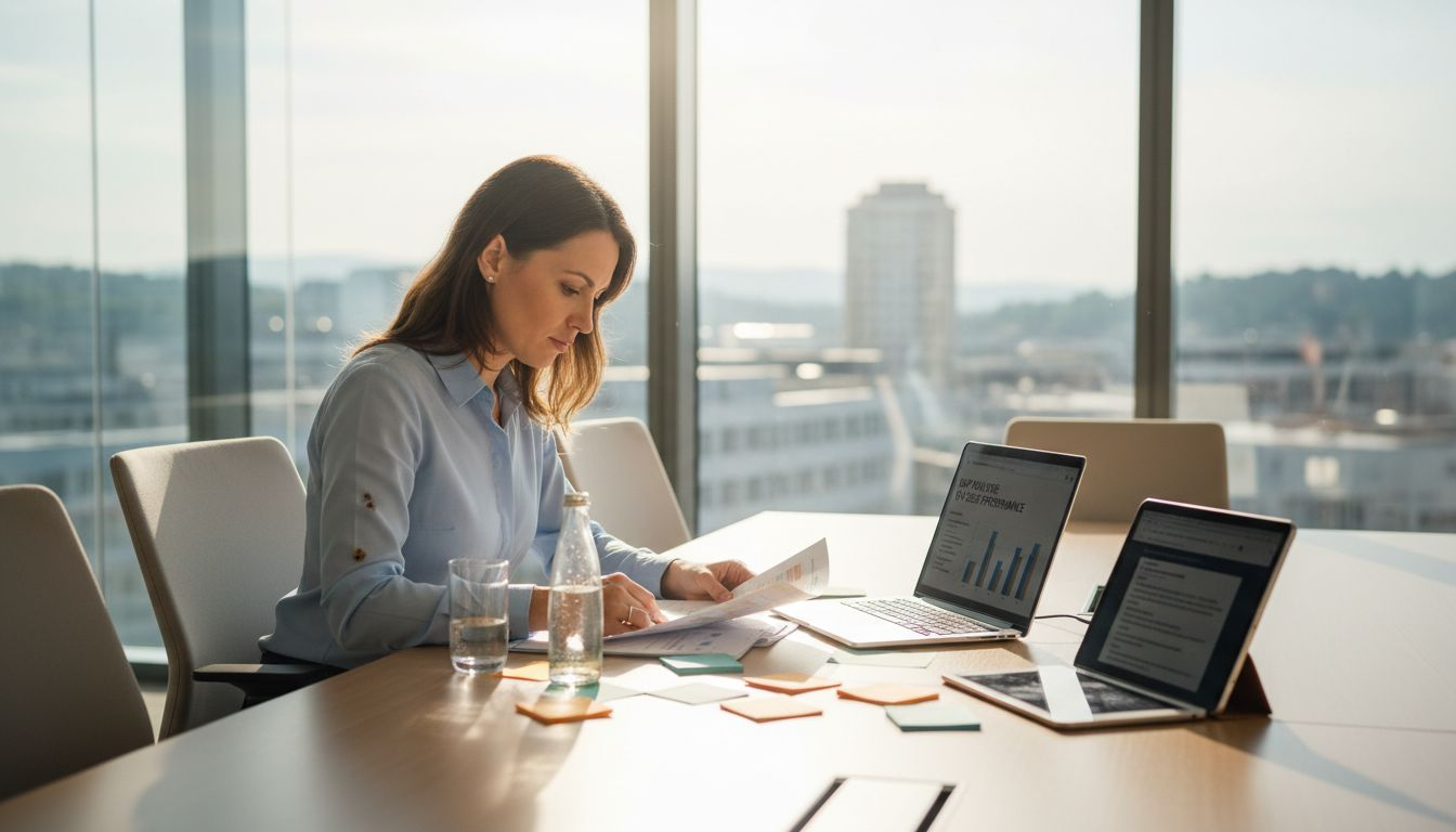 Manager assessing operational audit documents