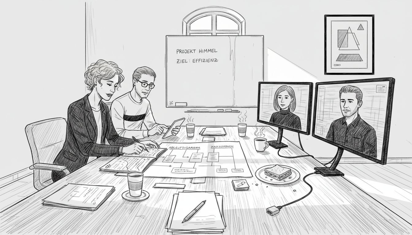 Ein hybrides Team tauscht sich über die Vorteile von Offshoring aus.