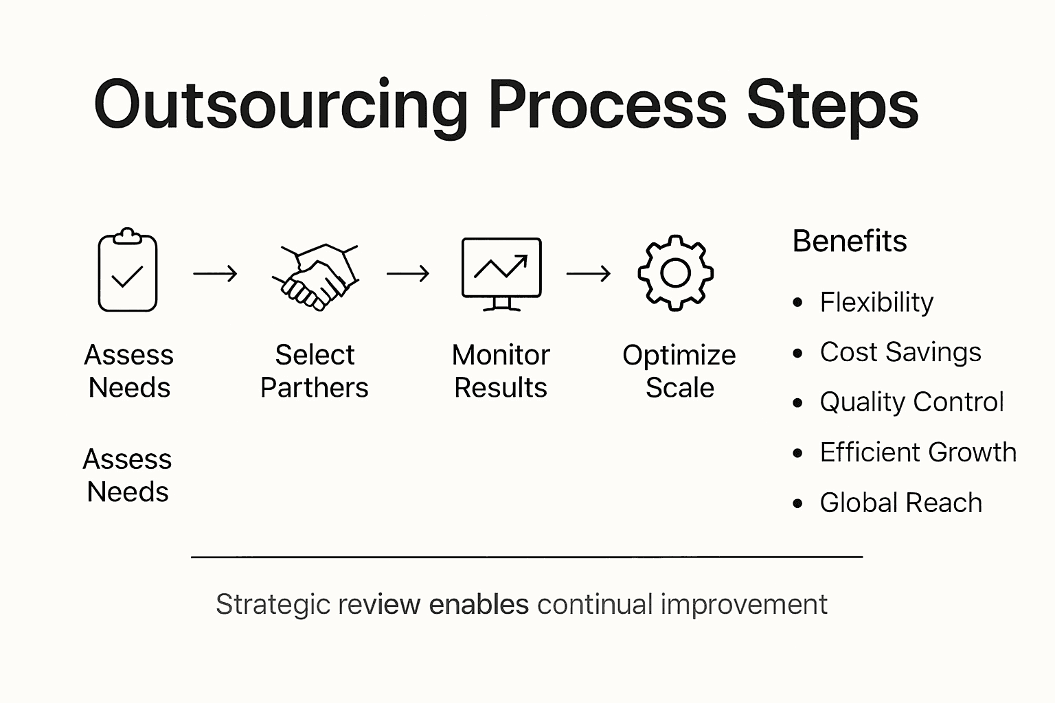 Infographic showing outsourcing steps and benefits
