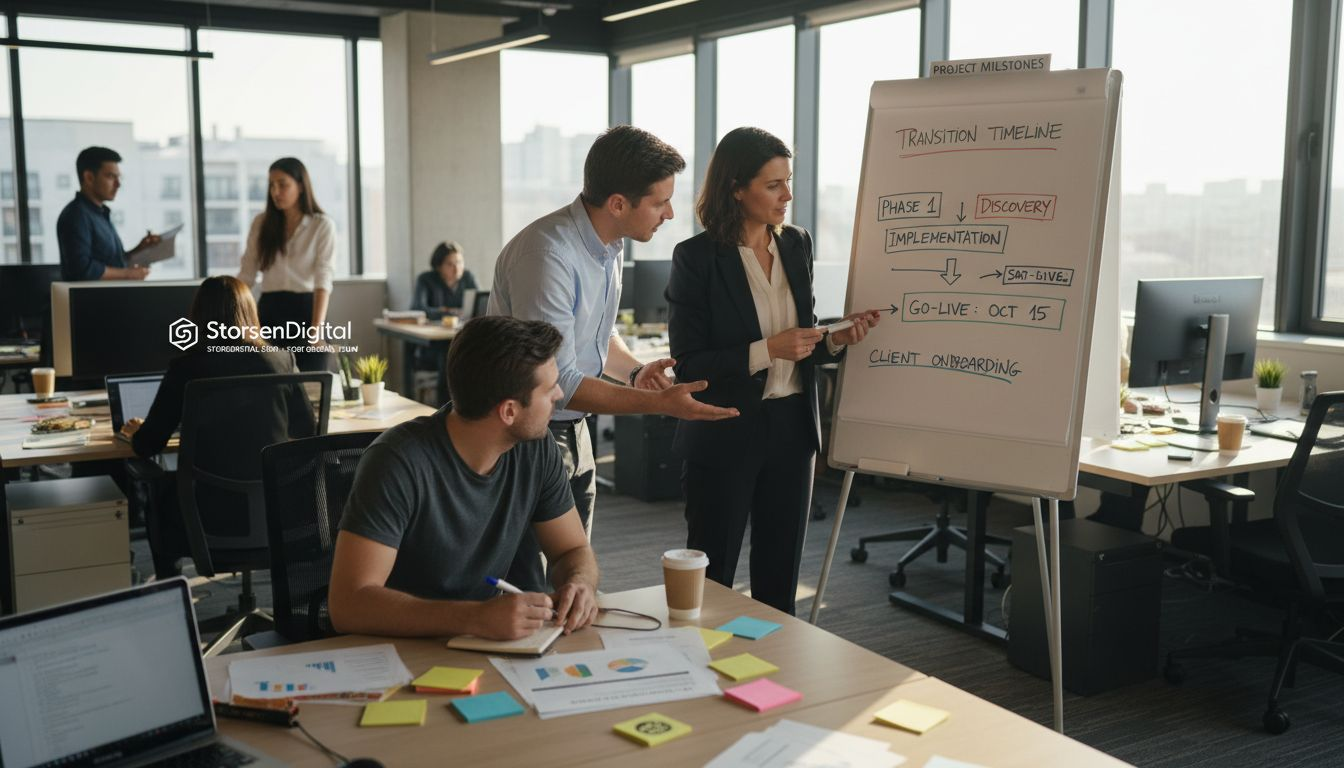 Team working on HR outsourcing transition plan