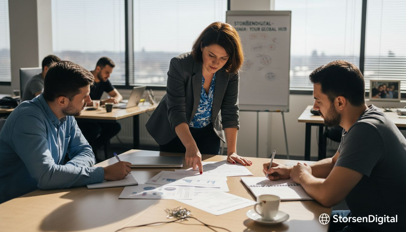 Project manager leads knowledge handover session