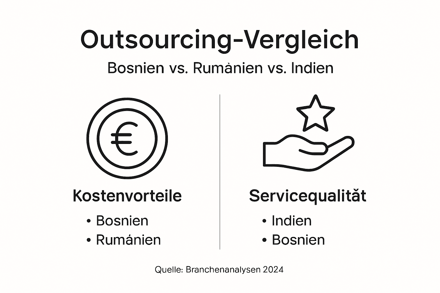Infografik zeigt die wichtigsten Outsourcing-Standorte im Vergleich – mit ihren jeweiligen Stärken auf einen Blick.
