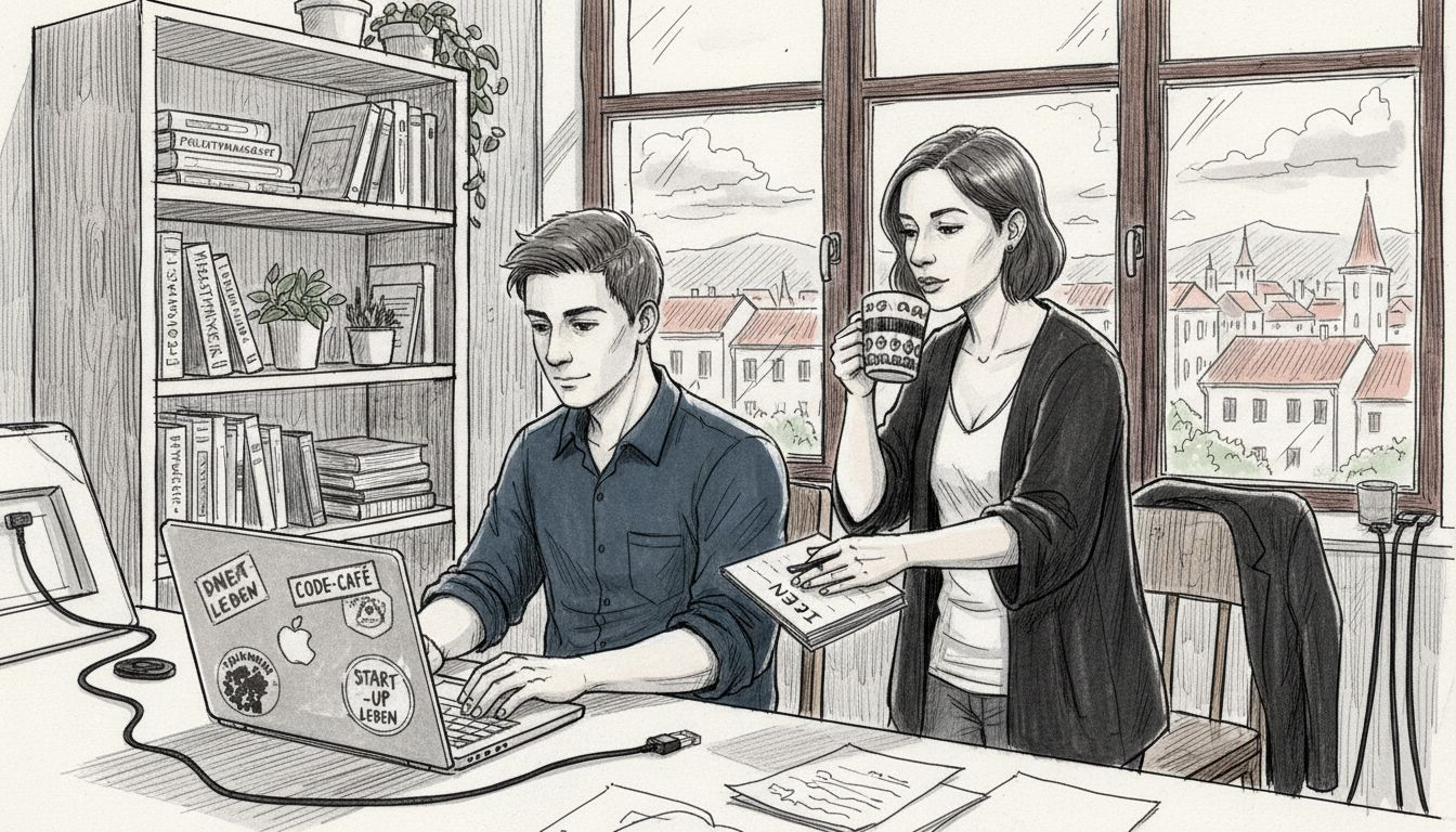 In einem gemeinsamen Coworking-Space auf dem Balkan tauschen sich Entwicklerinnen und Entwickler über ihre nächsten Projekte aus.