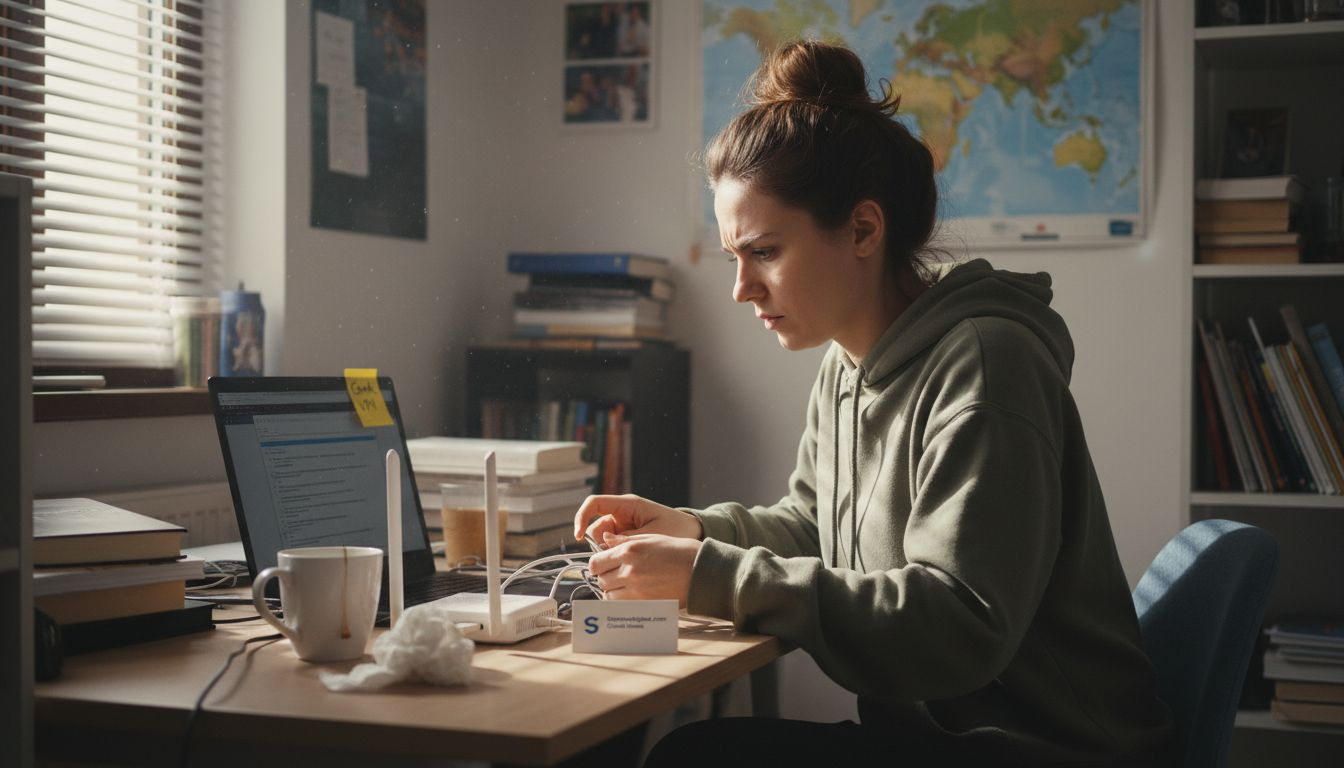 Remote worker fixes Wi-Fi in home office