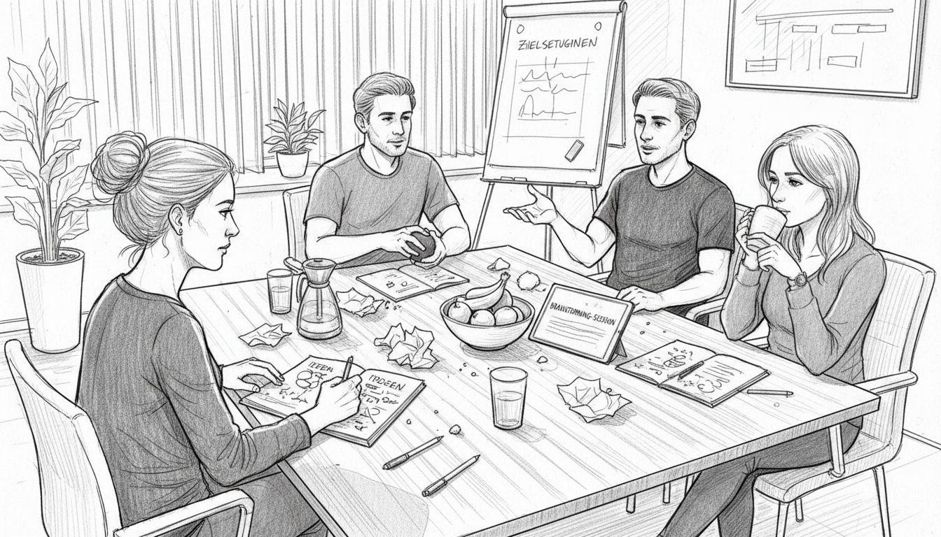 Mitarbeiterinnen und Mitarbeiter mit unterschiedlichen Hintergründen tauschen sich in lockerer Runde aus und sammeln gemeinsam neue Ideen.