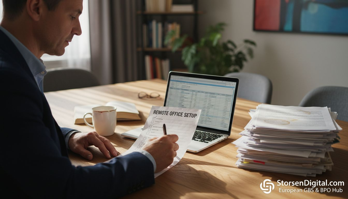 Manager completing remote office setup checklist