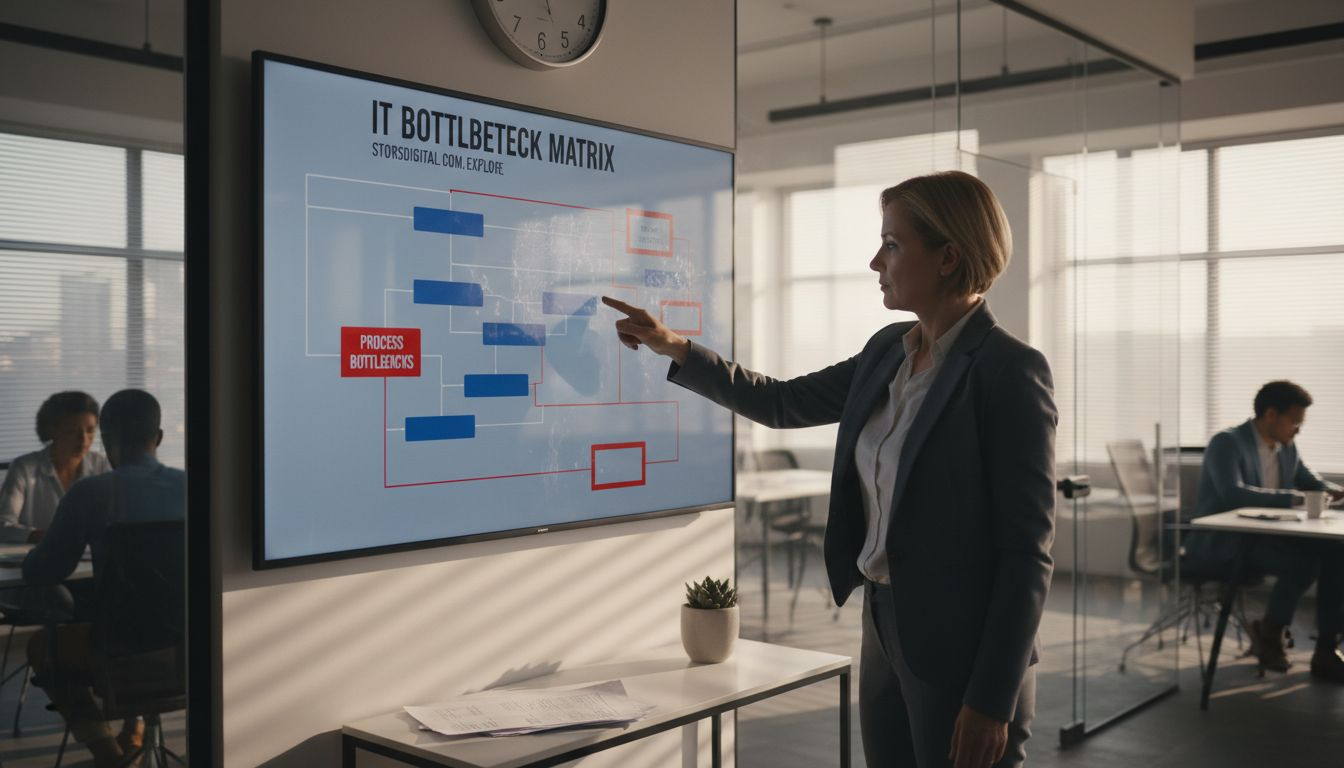Manager reviewing IT process bottleneck chart